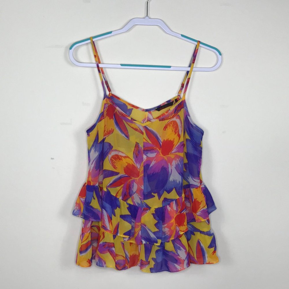 sofia by sofia vergara Yellow Floral Tiered Spaghetti Strap Tank Top